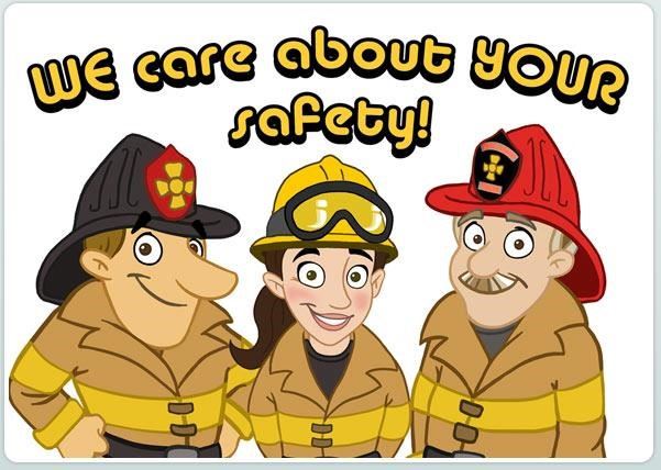 Three cartoon firefighters