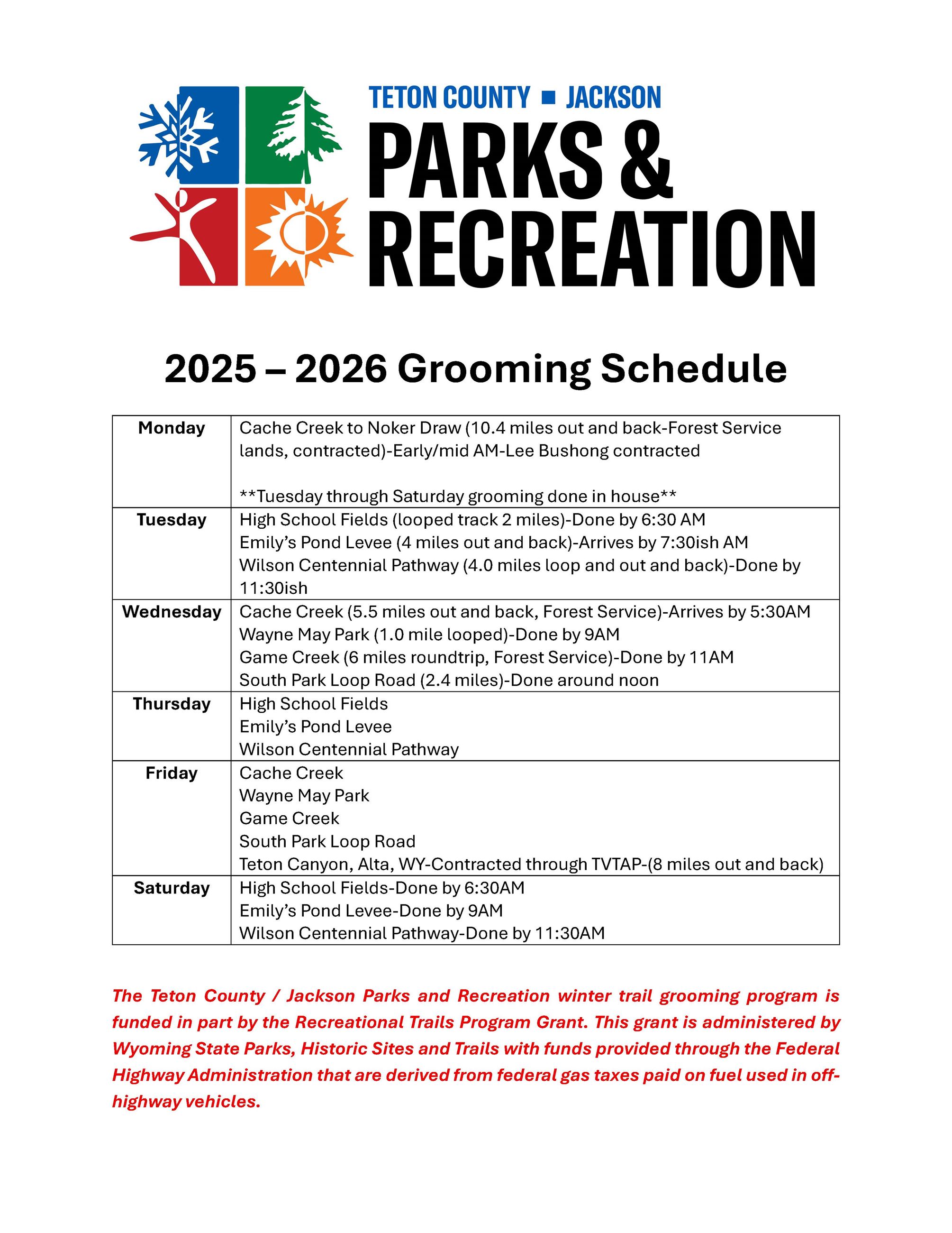 Grooming Schedule 25.26